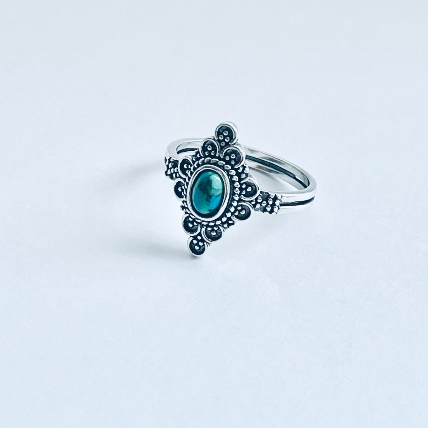 Sterling Silver Bali Style Genuine Turquoise Ring – Mandala Victorian Statement Rings