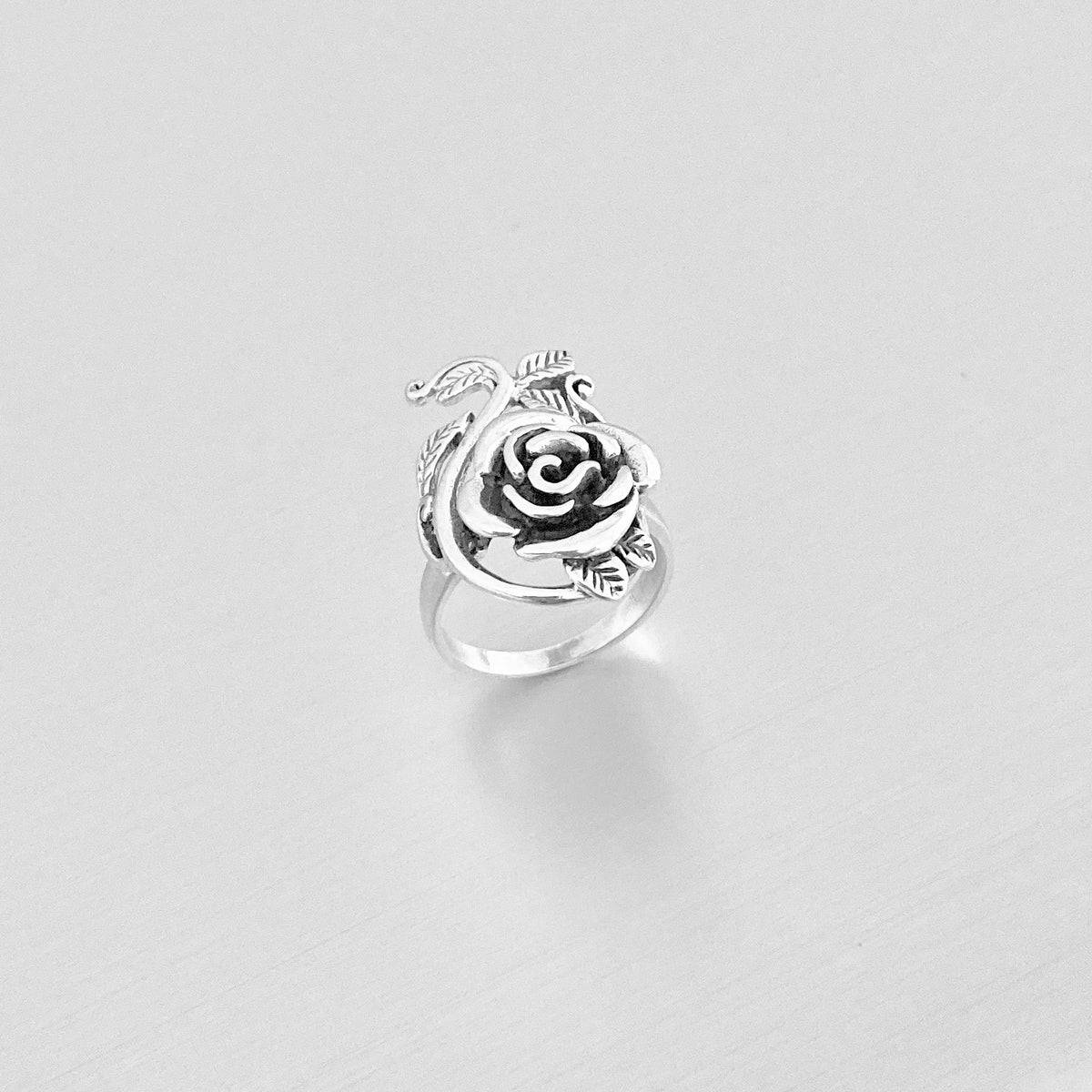 925 Sterling Silver Statement Rose Ring with Leaf Branches | Flower Roses Silver Rings