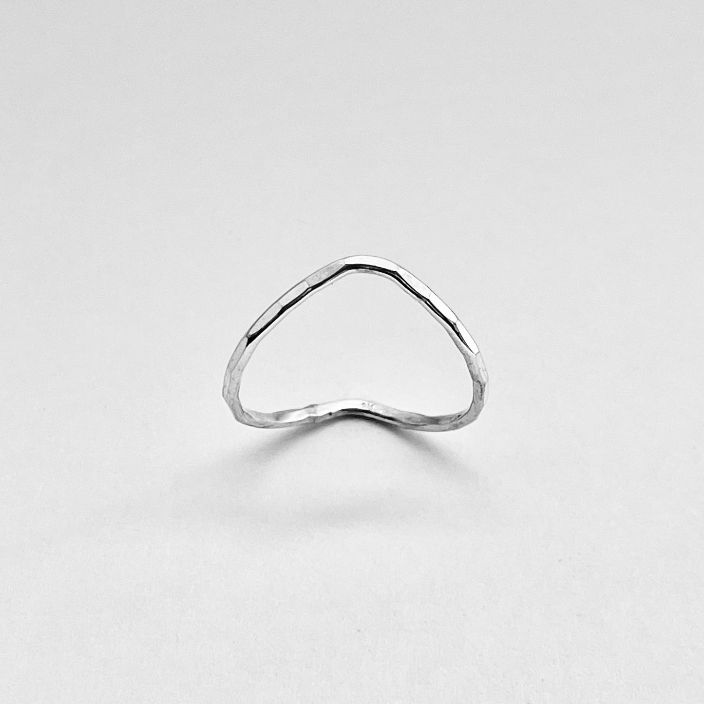 Minimalist Curve Hammered Band Sterling Silver, V Shape Silver Ring