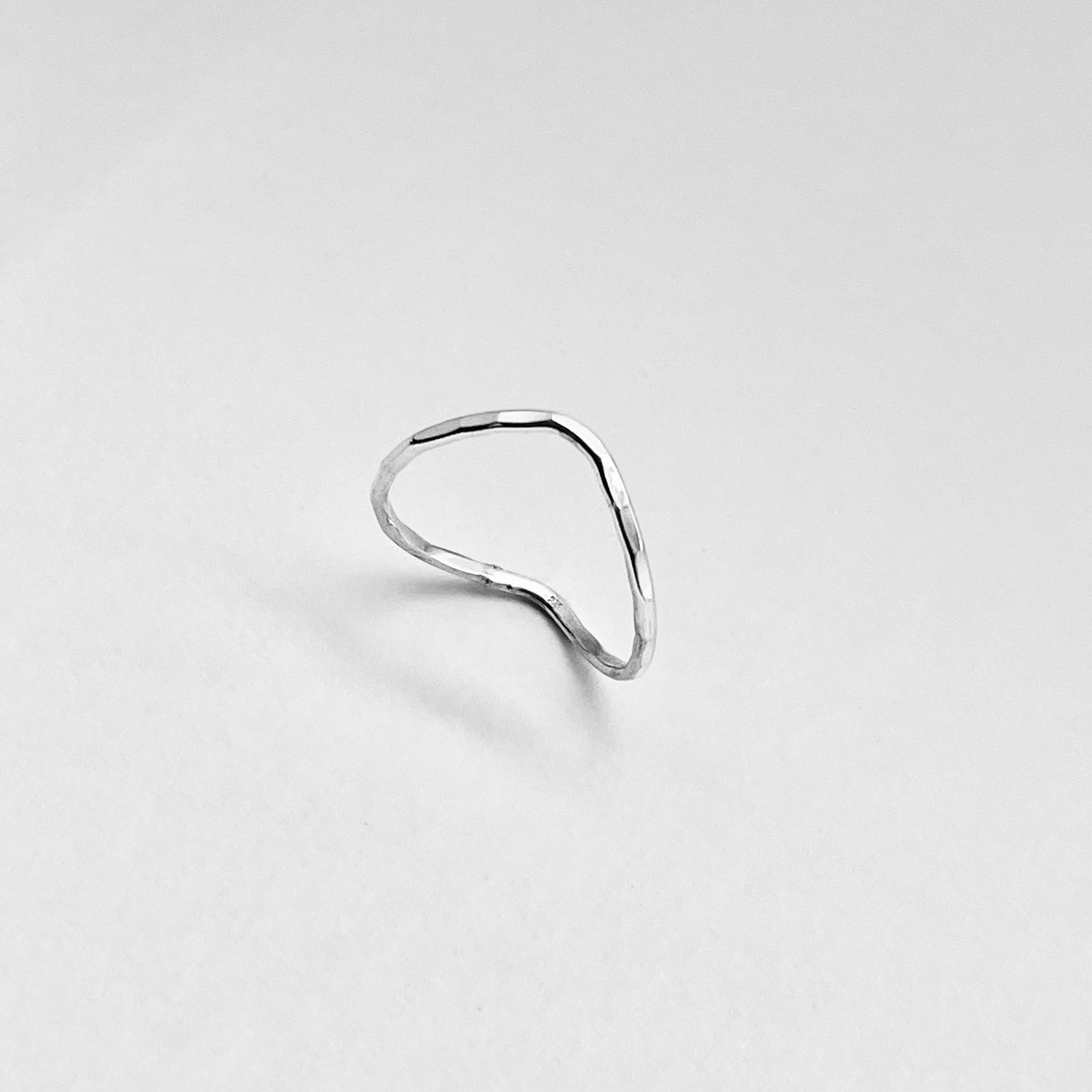 Minimalist Curve Hammered Band Sterling Silver, V Shape Silver Ring