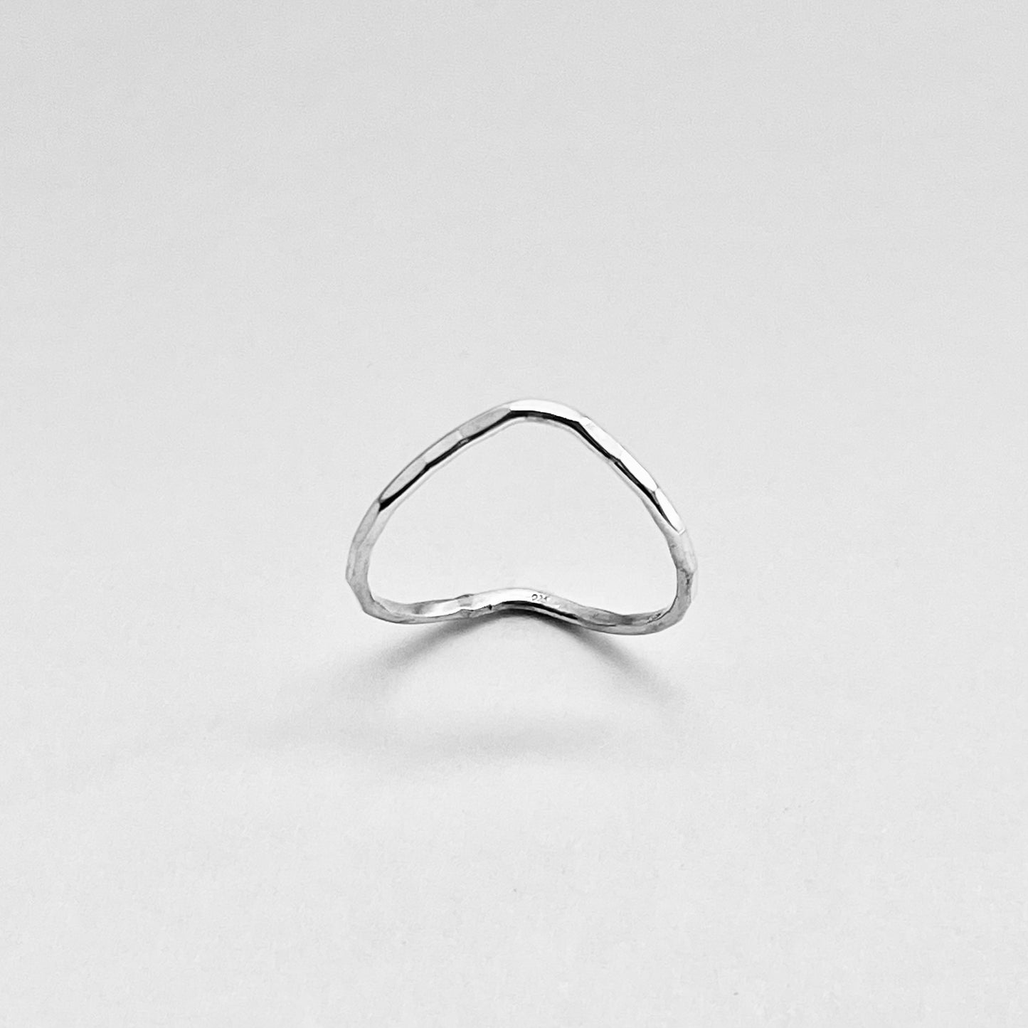 Minimalist Curve Hammered Band Sterling Silver, V Shape Silver Ring