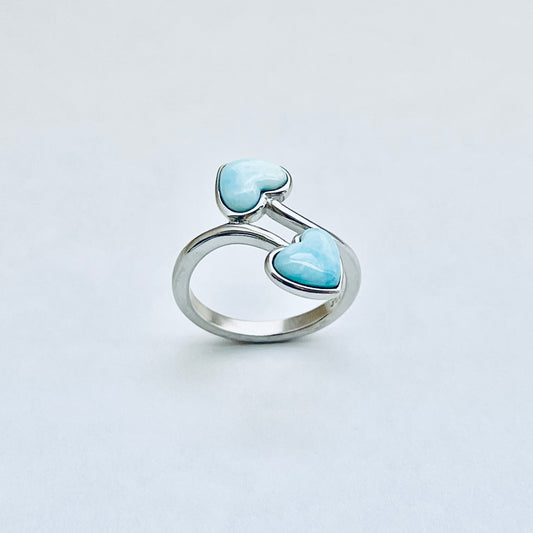 Sterling Silver Genuine Larimar Double Heart Ring – Love & Healing Stone Silver Rings
