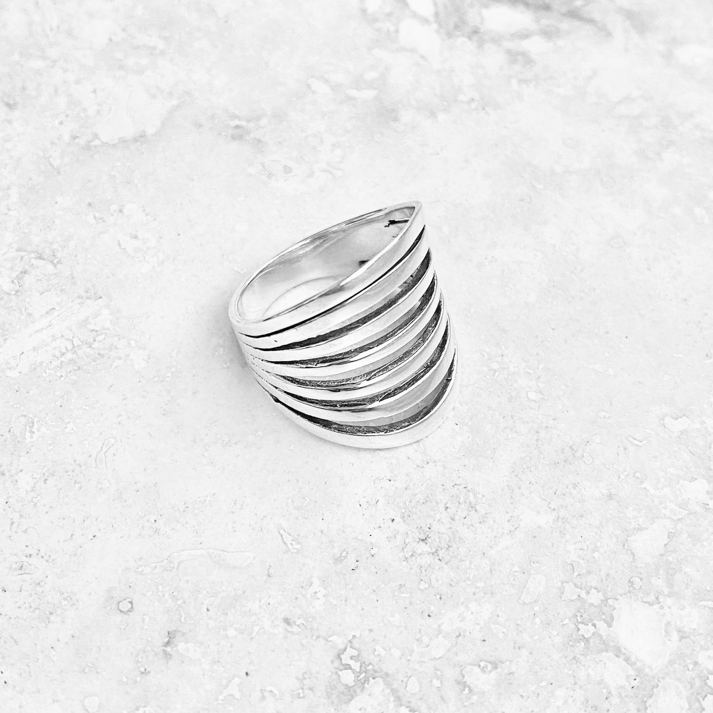 Sterling Silver Statement Multiple Lines Ring, Boho Ring, Silver Rings, Wide Ring