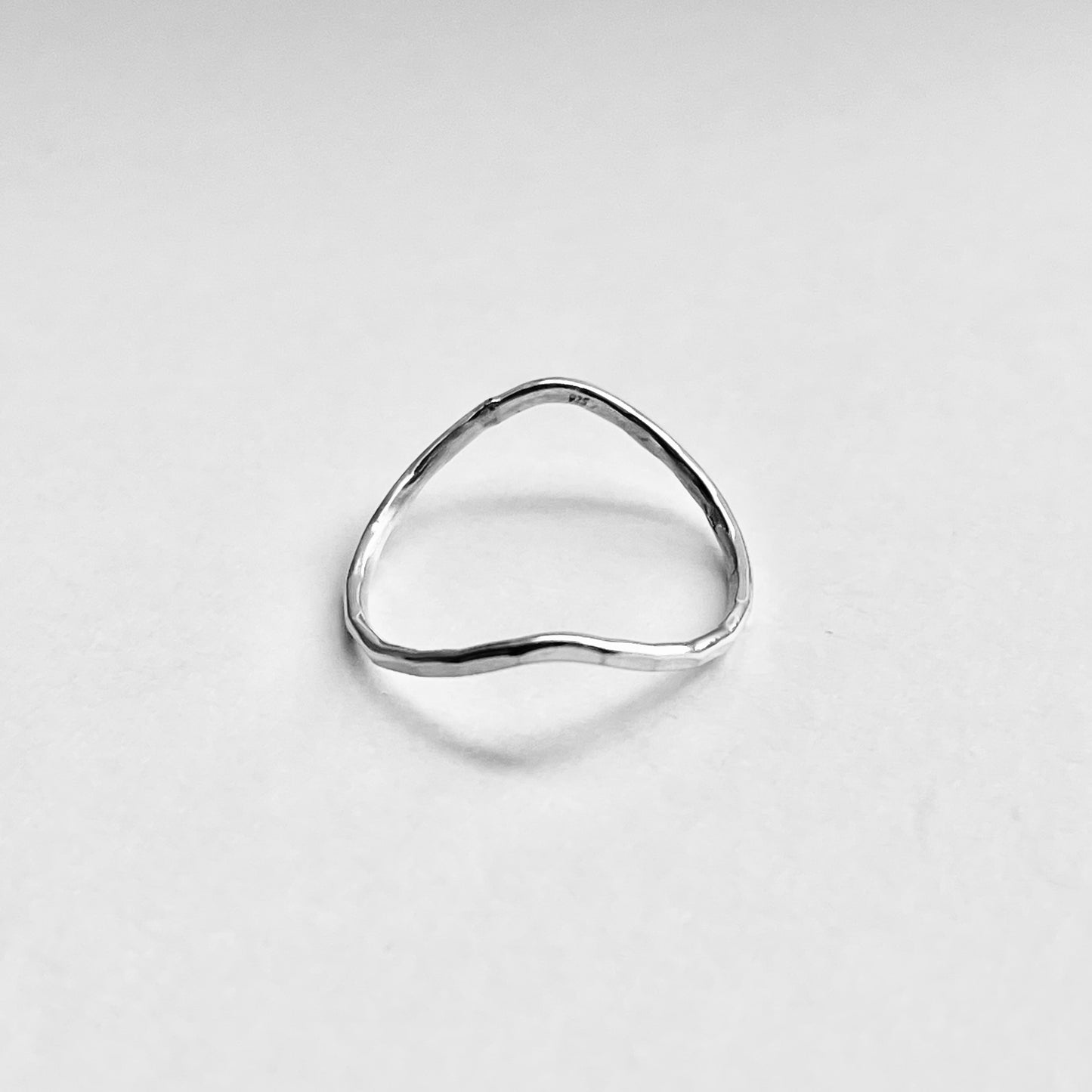 Minimalist Curve Hammered Band Sterling Silver, V Shape Silver Ring