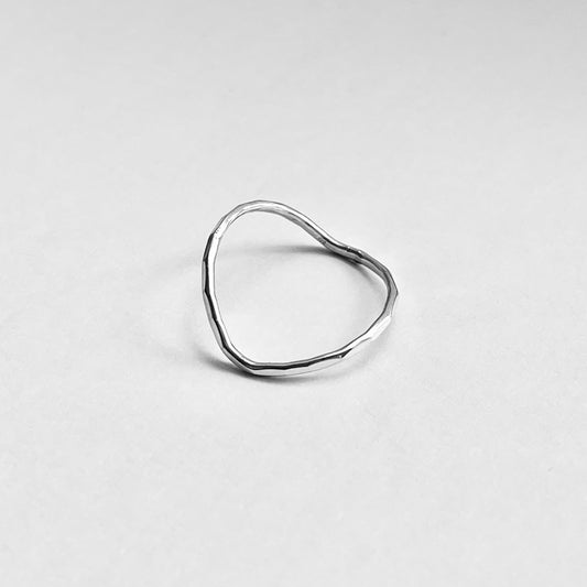 Minimalist Curve Hammered Band Sterling Silver, V Shape Silver Ring