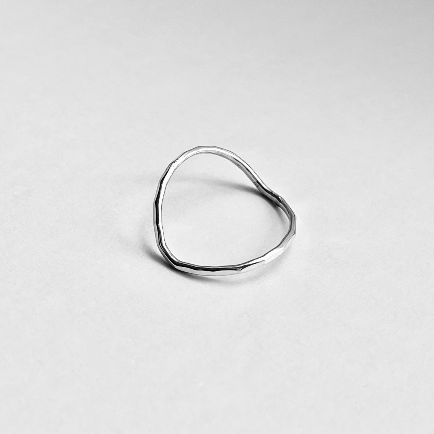 Minimalist Curve Hammered Band Sterling Silver, V Shape Silver Ring