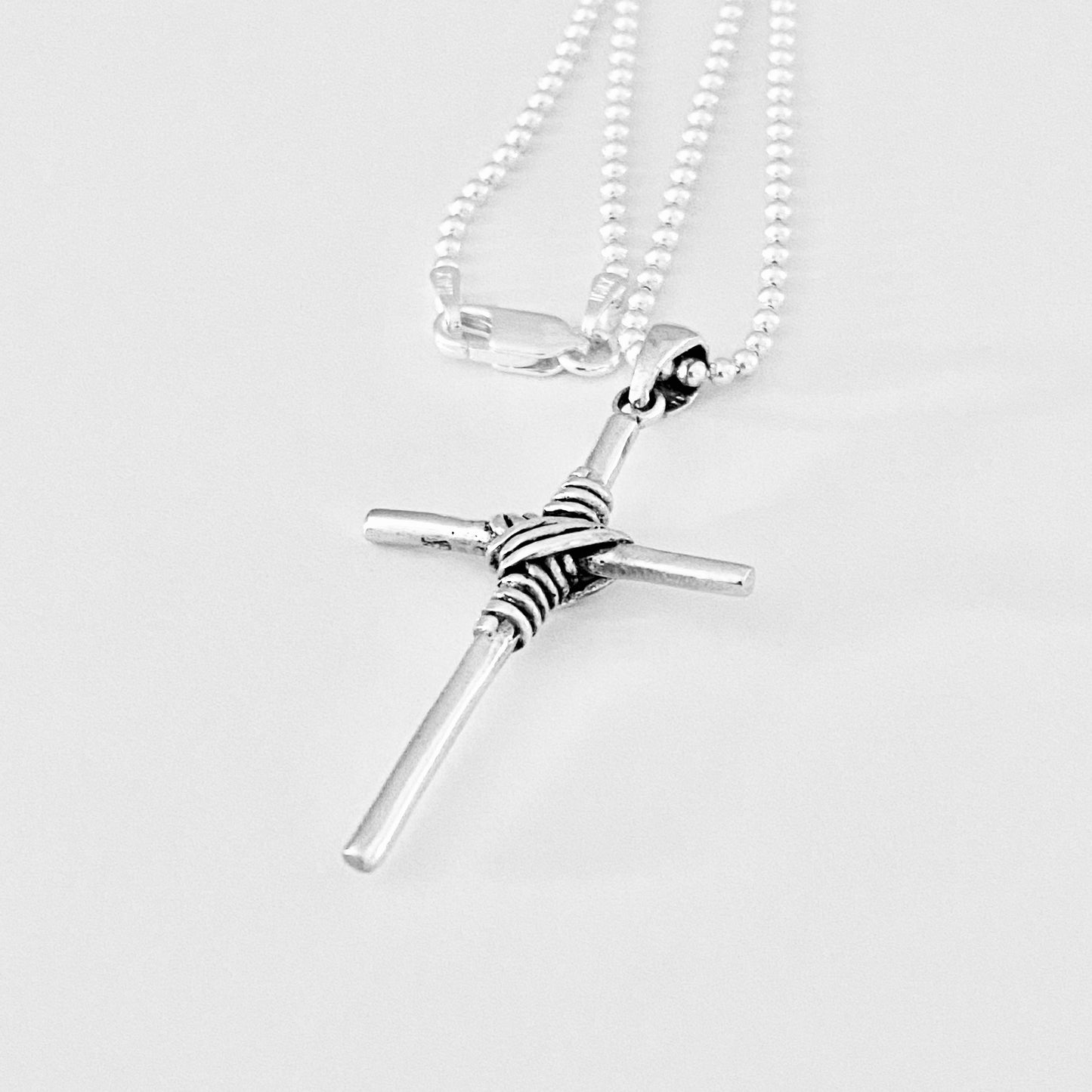 Unisex Sterling Silver Wire Wrapped Cross Necklace | Statement Christian Jewelry