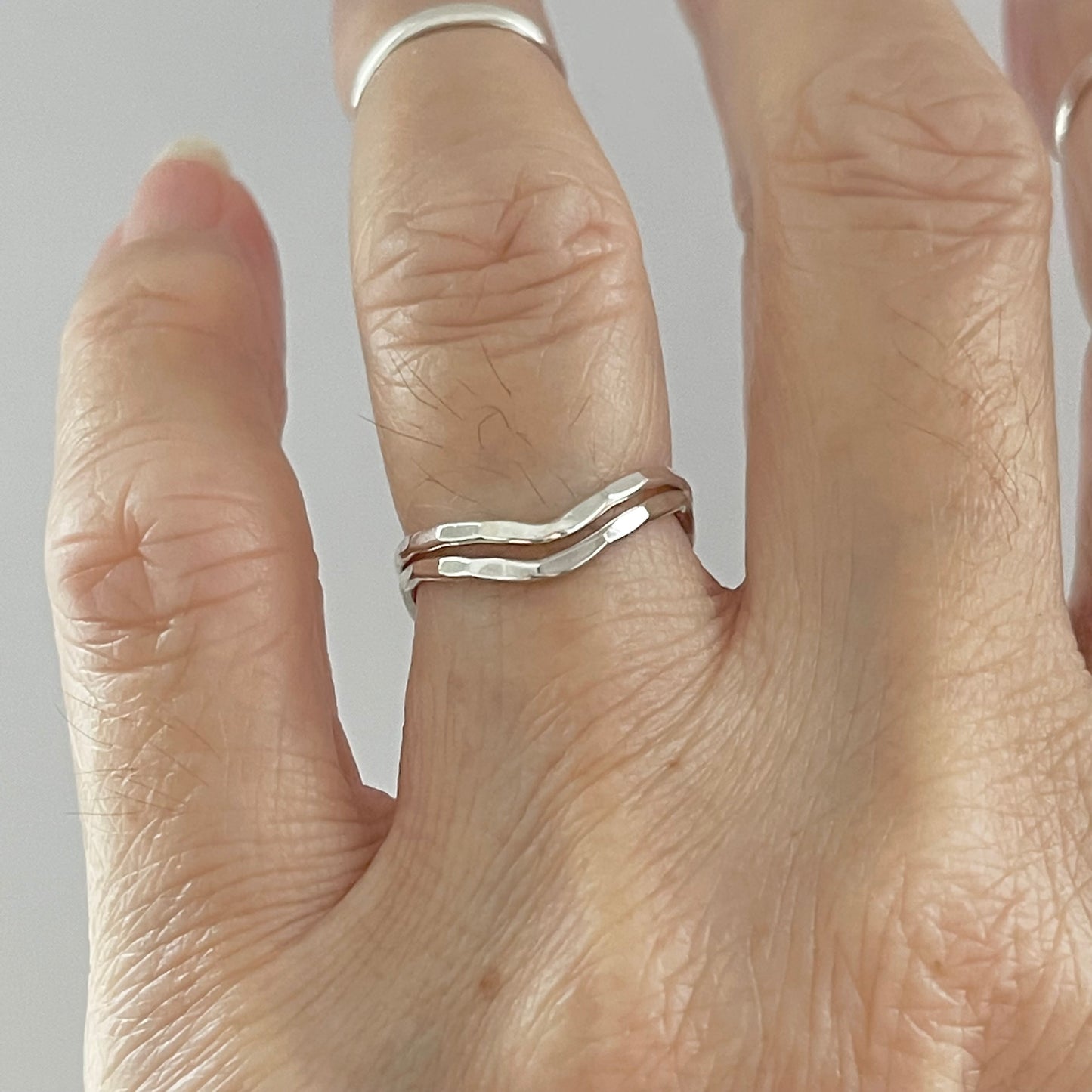 Minimalist Curve Hammered Band Sterling Silver, V Shape Silver Ring