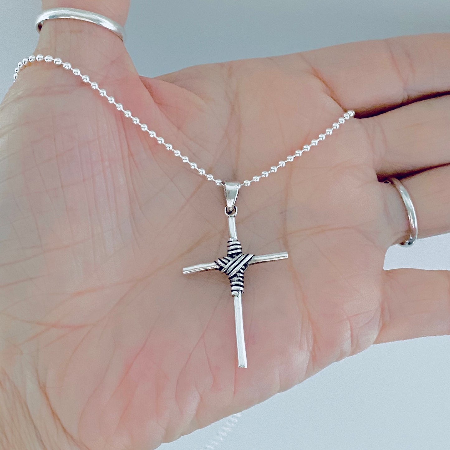 Unisex Sterling Silver Wire Wrapped Cross Necklace | Statement Christian Jewelry