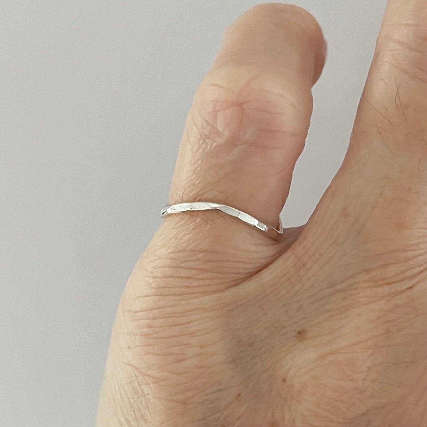 Minimalist Curve Hammered Band Sterling Silver, V Shape Silver Ring