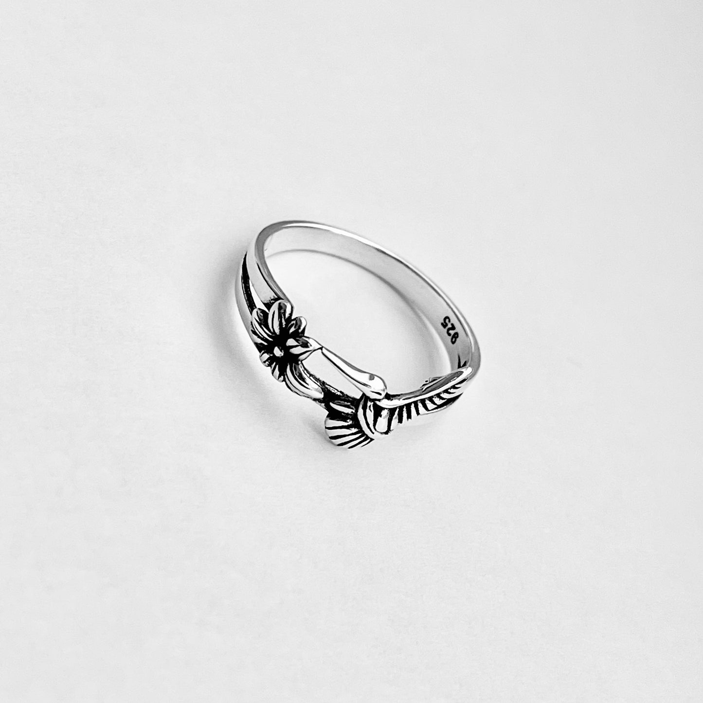 Sterling Silver Hummingbird & Flower Ring – Spirit Bird Good Luck Silver Rings