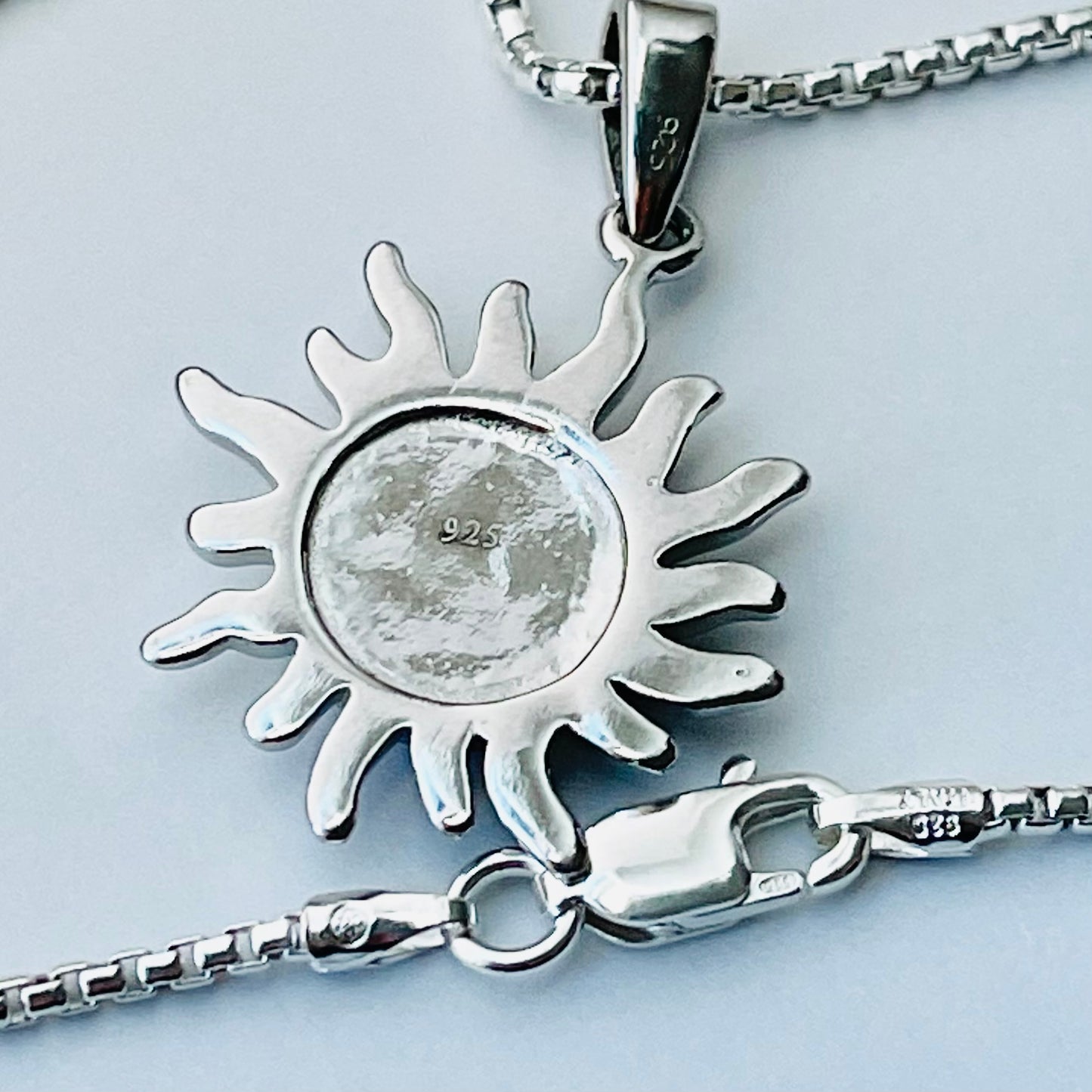 Sterling Silver Blue Lab Opal Blazing Sun Necklace, Celestial Chain, Silver Necklaces, Sunshine