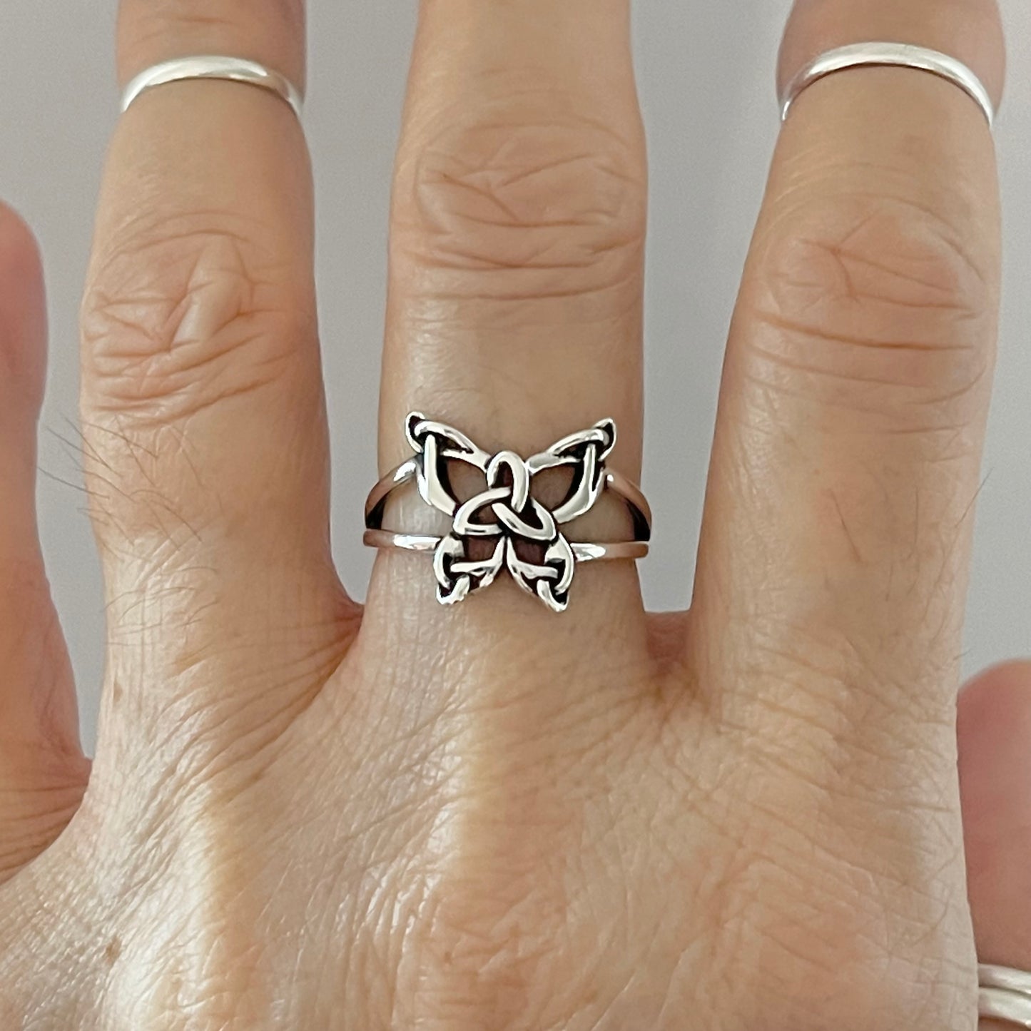 Sterling Silver Triquetra Butterfly Ring, Bug Silver Rings, Celtic Ring, Spirit Ring