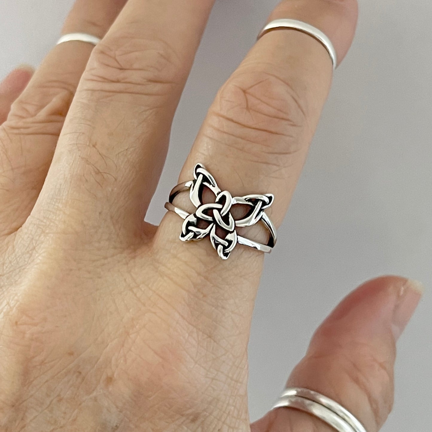 Sterling Silver Triquetra Butterfly Ring, Bug Silver Rings, Celtic Ring, Spirit Ring