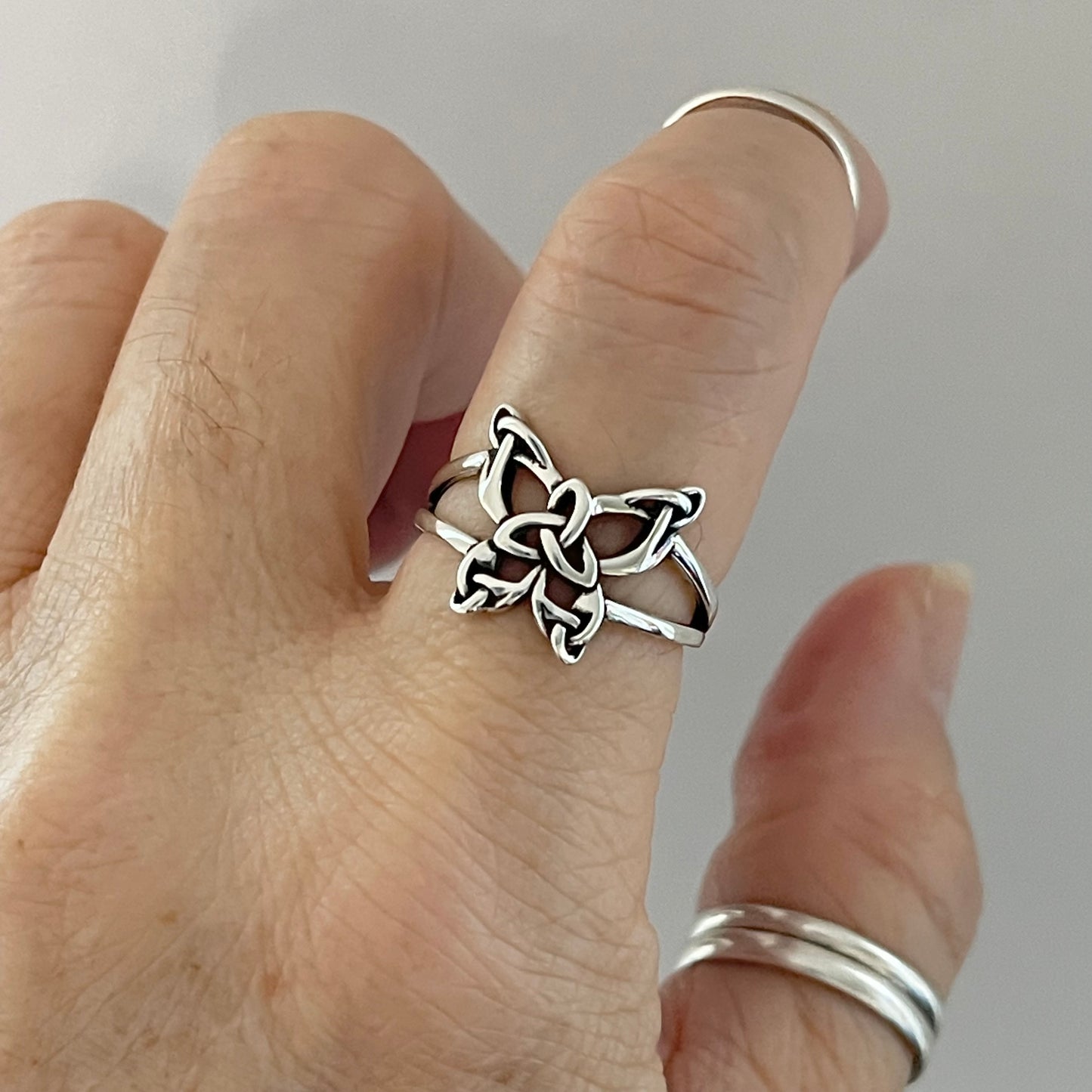 Sterling Silver Triquetra Butterfly Ring, Bug Silver Rings, Celtic Ring, Spirit Ring