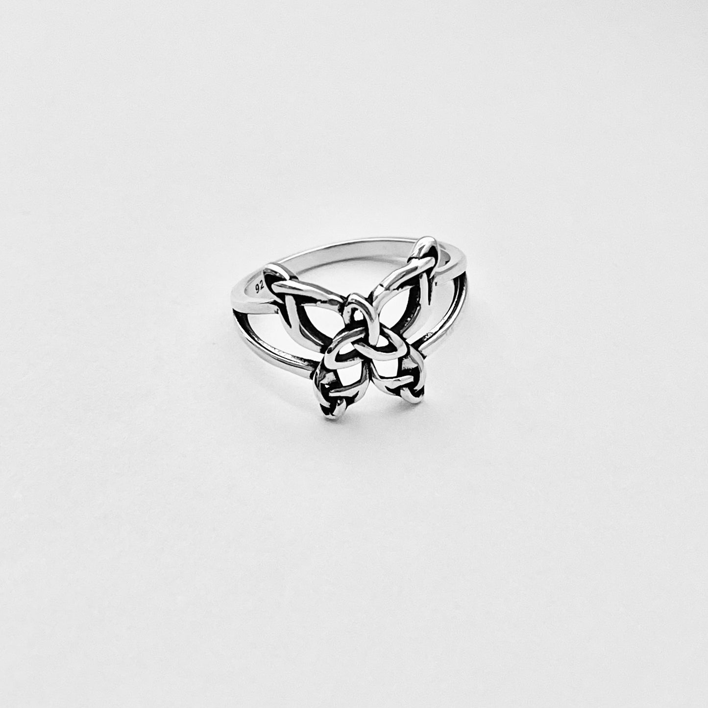 Sterling Silver Statement Triquetra Butterfly Ring – Celtic Trinity Knot Spirit Bug Silver Rings