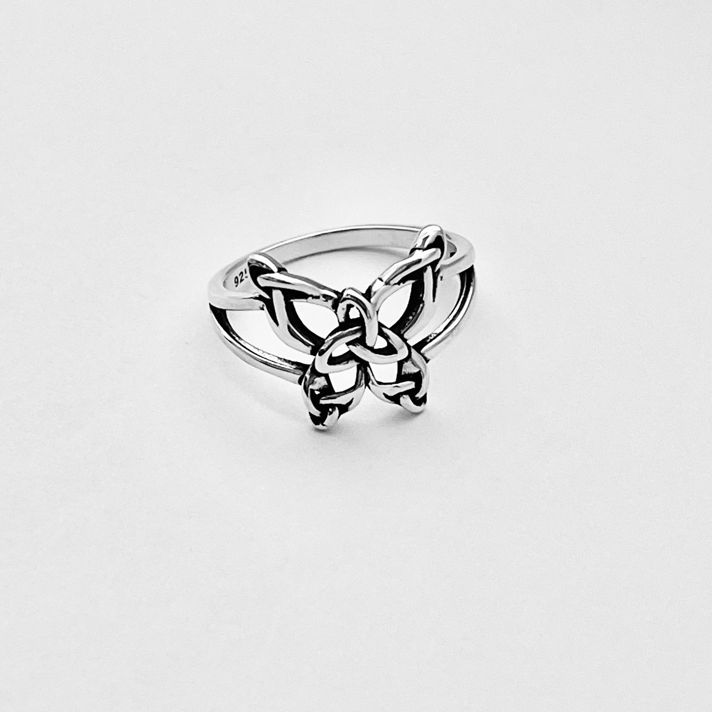 Sterling Silver Statement Triquetra Butterfly Ring – Celtic Trinity Knot Spirit Bug Silver Rings