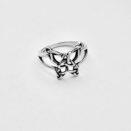 Sterling Silver Statement Triquetra Butterfly Ring – Celtic Trinity Knot Spirit Bug Silver Rings