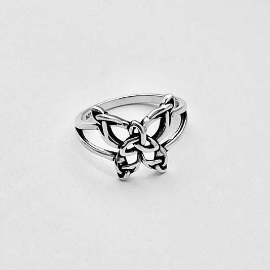 Sterling Silver Triquetra Butterfly Ring, Bug Silver Rings, Celtic Ring, Spirit Ring