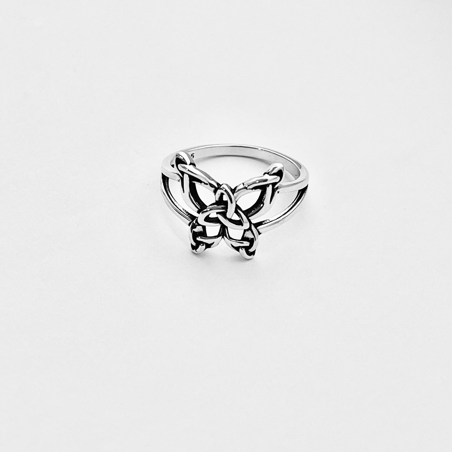 Sterling Silver Statement Triquetra Butterfly Ring – Celtic Trinity Knot Spirit Bug Silver Rings