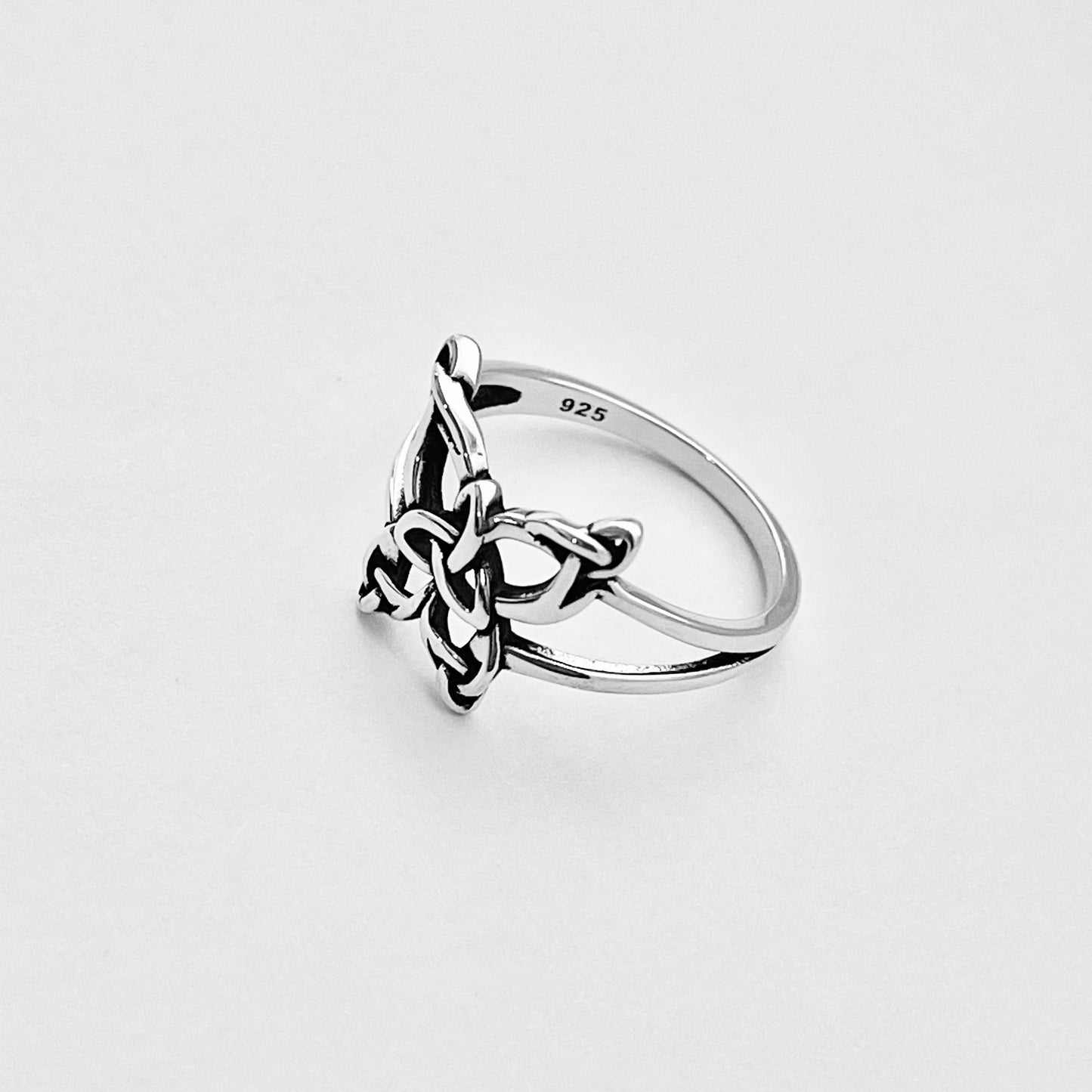 Sterling Silver Statement Triquetra Butterfly Ring – Celtic Trinity Knot Spirit Bug Silver Rings
