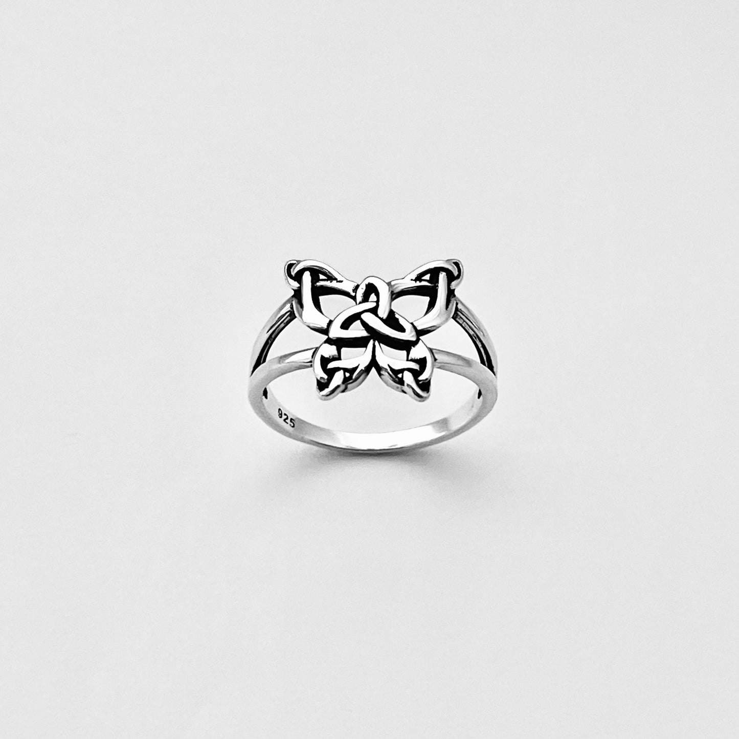Sterling Silver Statement Triquetra Butterfly Ring – Celtic Trinity Knot Spirit Bug Silver Rings