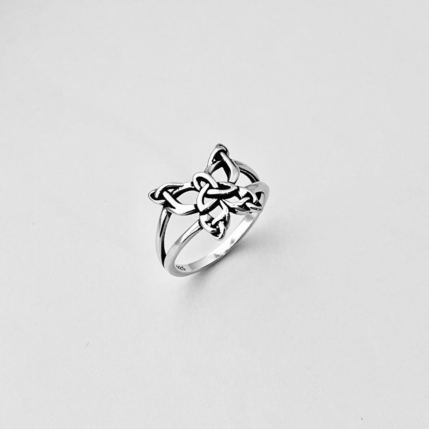 Sterling Silver Triquetra Butterfly Ring, Bug Silver Rings, Celtic Ring, Spirit Ring