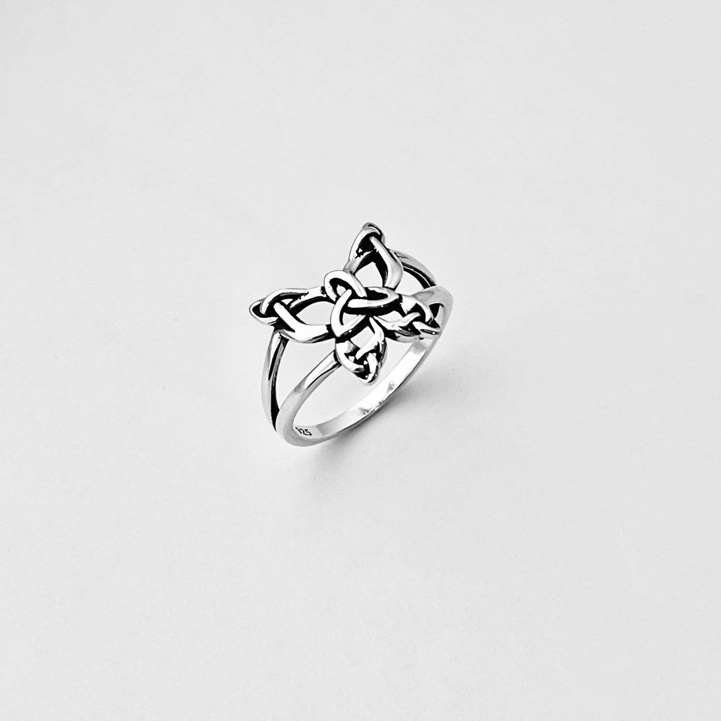 Sterling Silver Statement Triquetra Butterfly Ring – Celtic Trinity Knot Spirit Bug Silver Rings