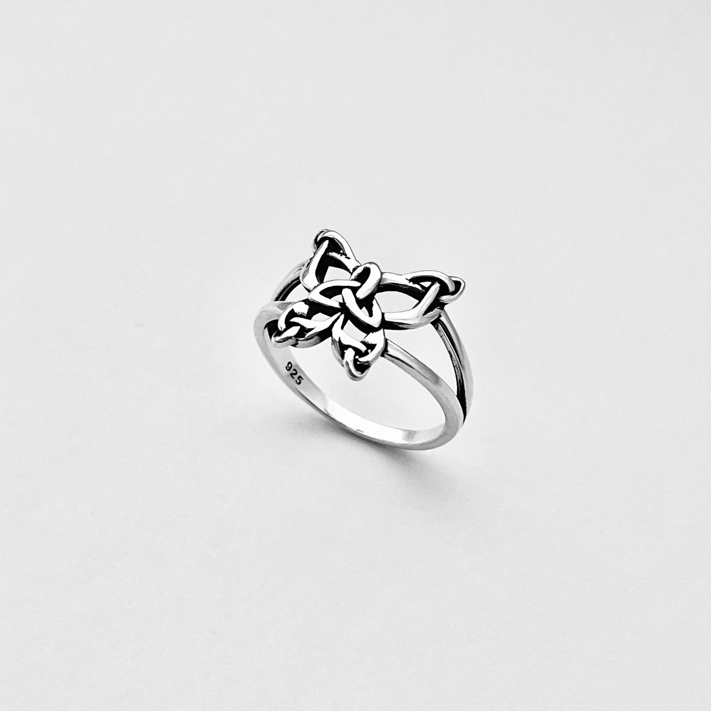 Sterling Silver Statement Triquetra Butterfly Ring – Celtic Trinity Knot Spirit Bug Silver Rings