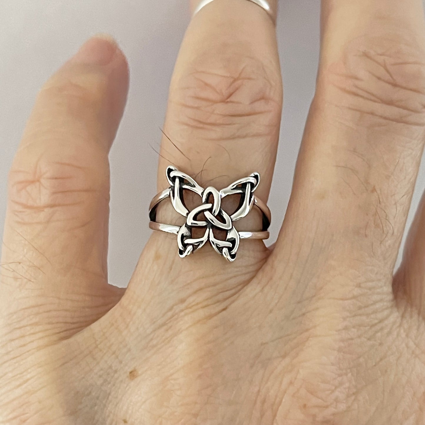 Sterling Silver Triquetra Butterfly Ring, Bug Silver Rings, Celtic Ring, Spirit Ring