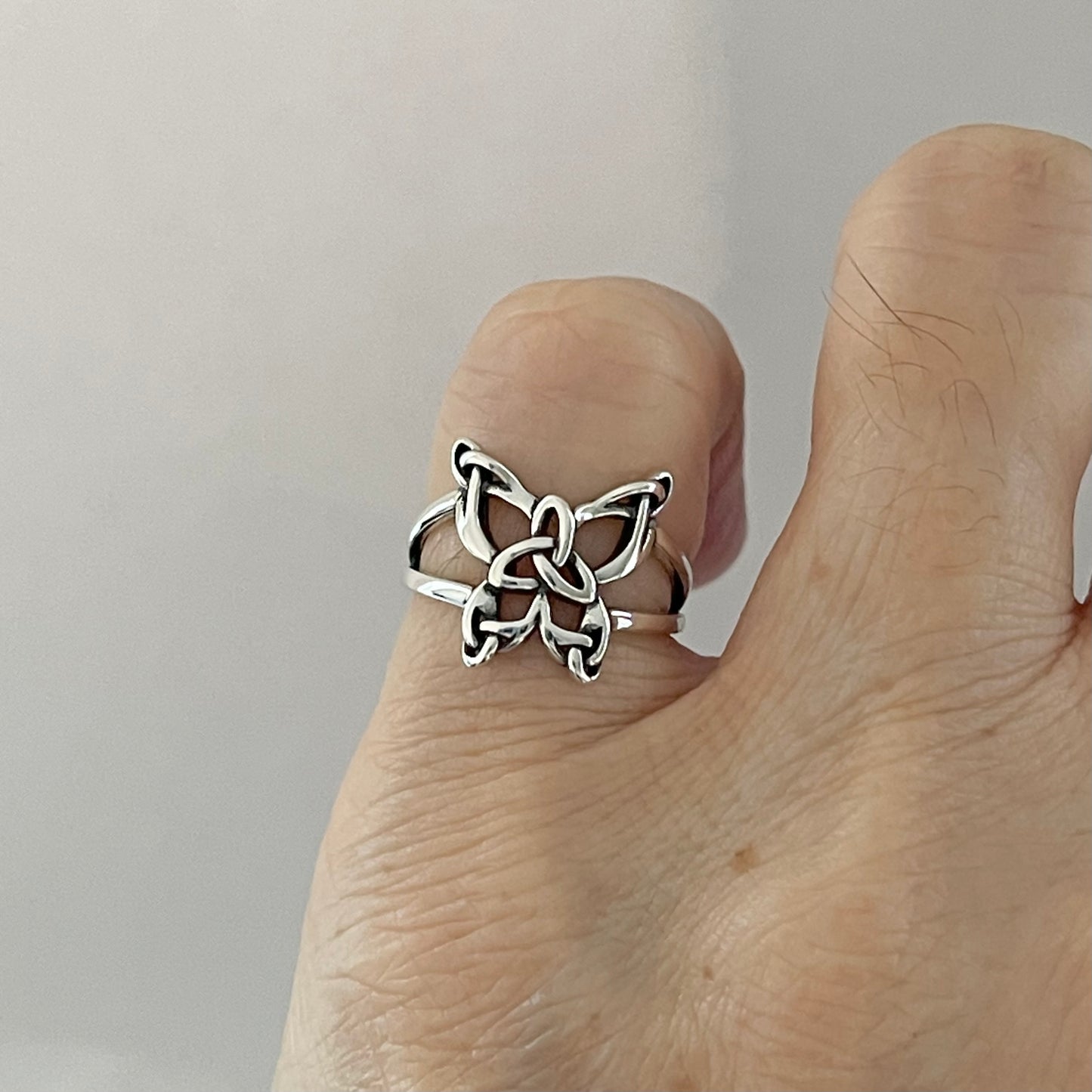 Sterling Silver Triquetra Butterfly Ring, Bug Silver Rings, Celtic Ring, Spirit Ring