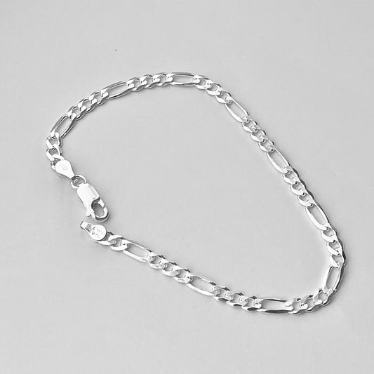 Sterling Silver Unisex High Polish 4mm Italian Figaro Bracelet, Link Chain, Silver Bracelets, Anklets