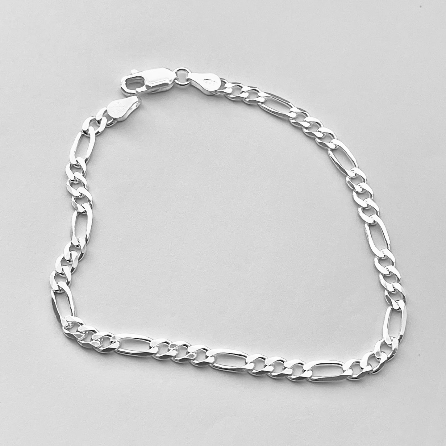 Sterling Silver Unisex High Polish 4mm Italian Figaro Bracelet, Link Chain, Silver Bracelets, Anklets