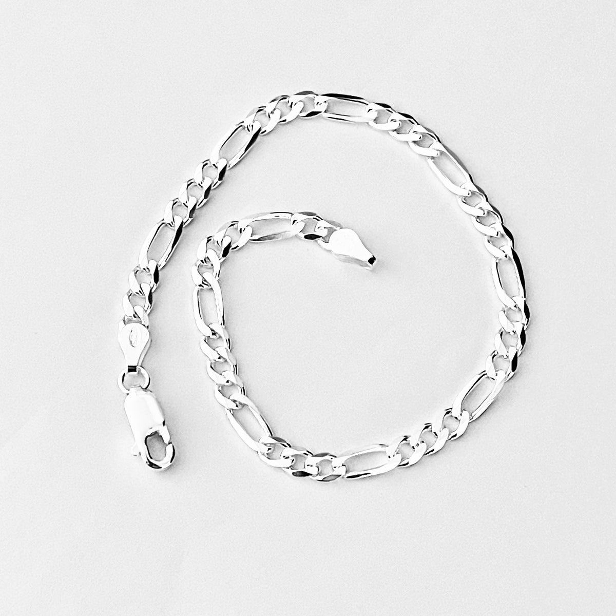 925 Sterling Silver Unisex Italian Figaro Bracelets | 4mm Link Chain Bracelet Anklets