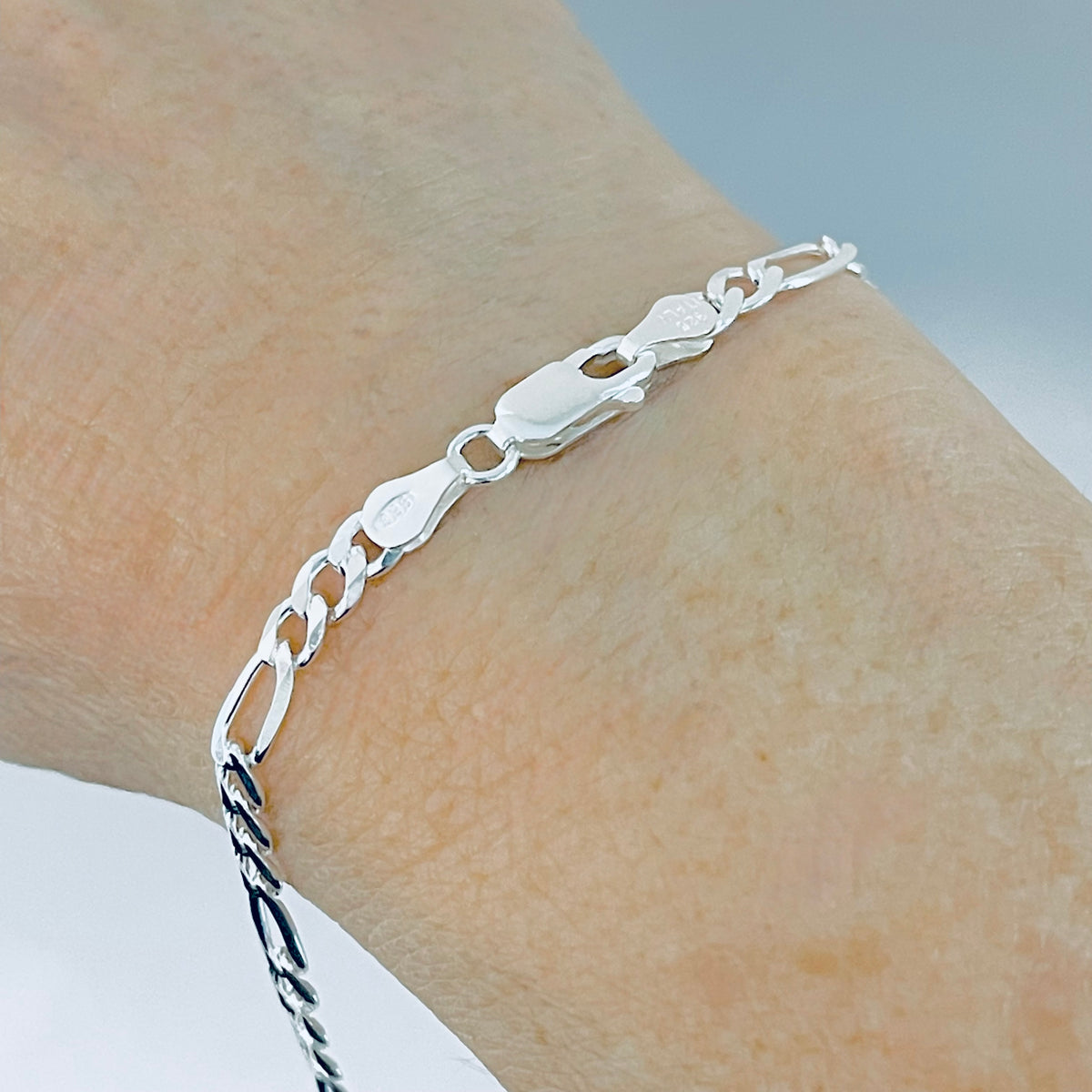 925 Sterling Silver Unisex Italian Figaro Bracelets | 4mm Link Chain Bracelet Anklets