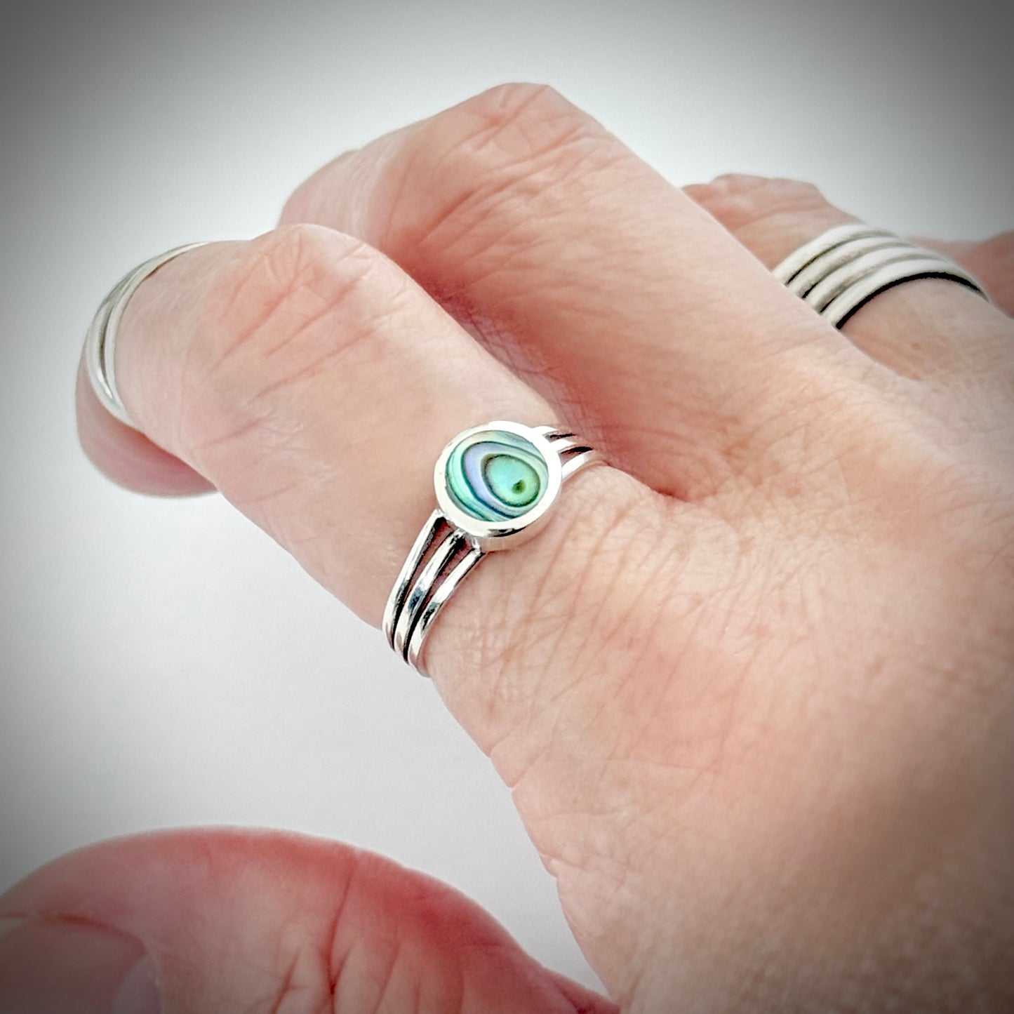 925 Sterling Silver Small Round Abalone Ring | Seashell & Ocean Jewelry