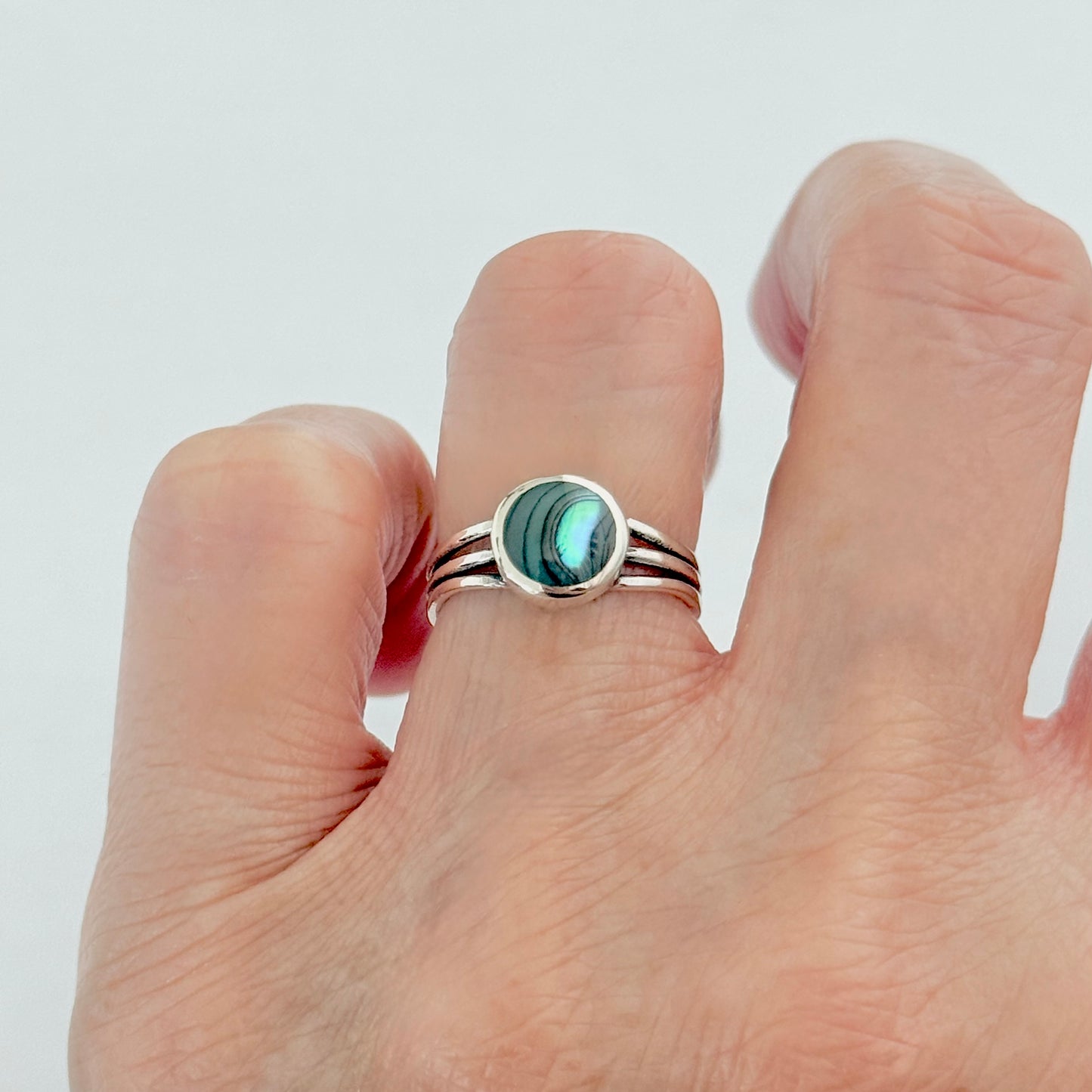 925 Sterling Silver Small Round Abalone Ring | Seashell & Ocean Jewelry