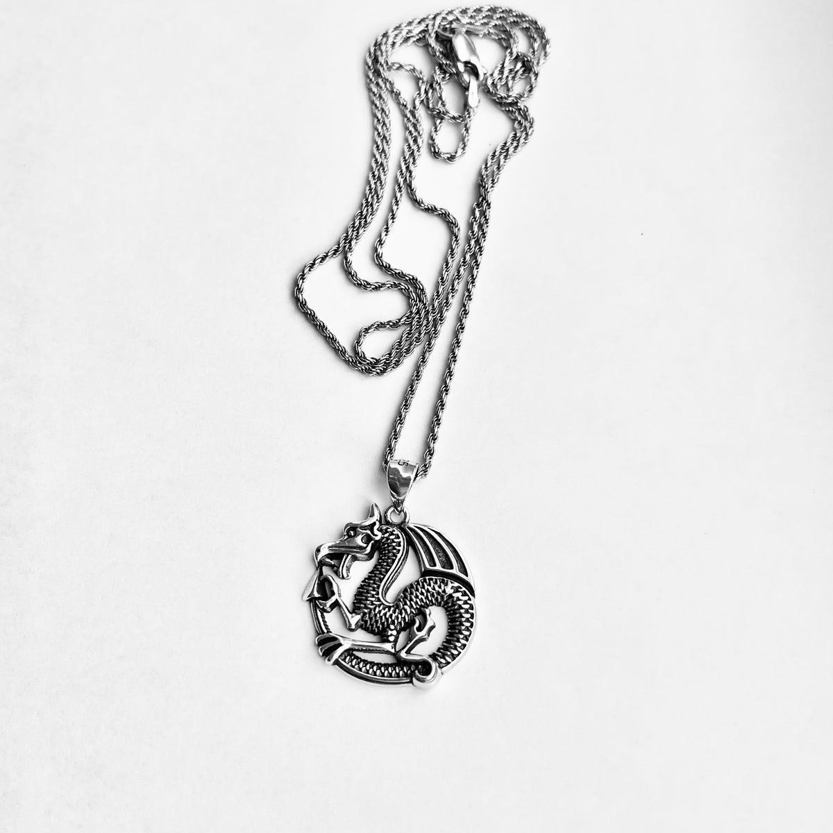 925 Sterling Silver Dragon Necklace | Unisex Serpentine Creature Pendant Chain