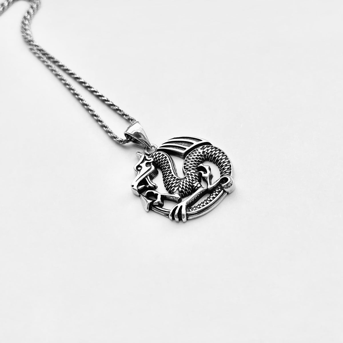 925 Sterling Silver Dragon Necklace | Unisex Serpentine Creature Pendant Chain