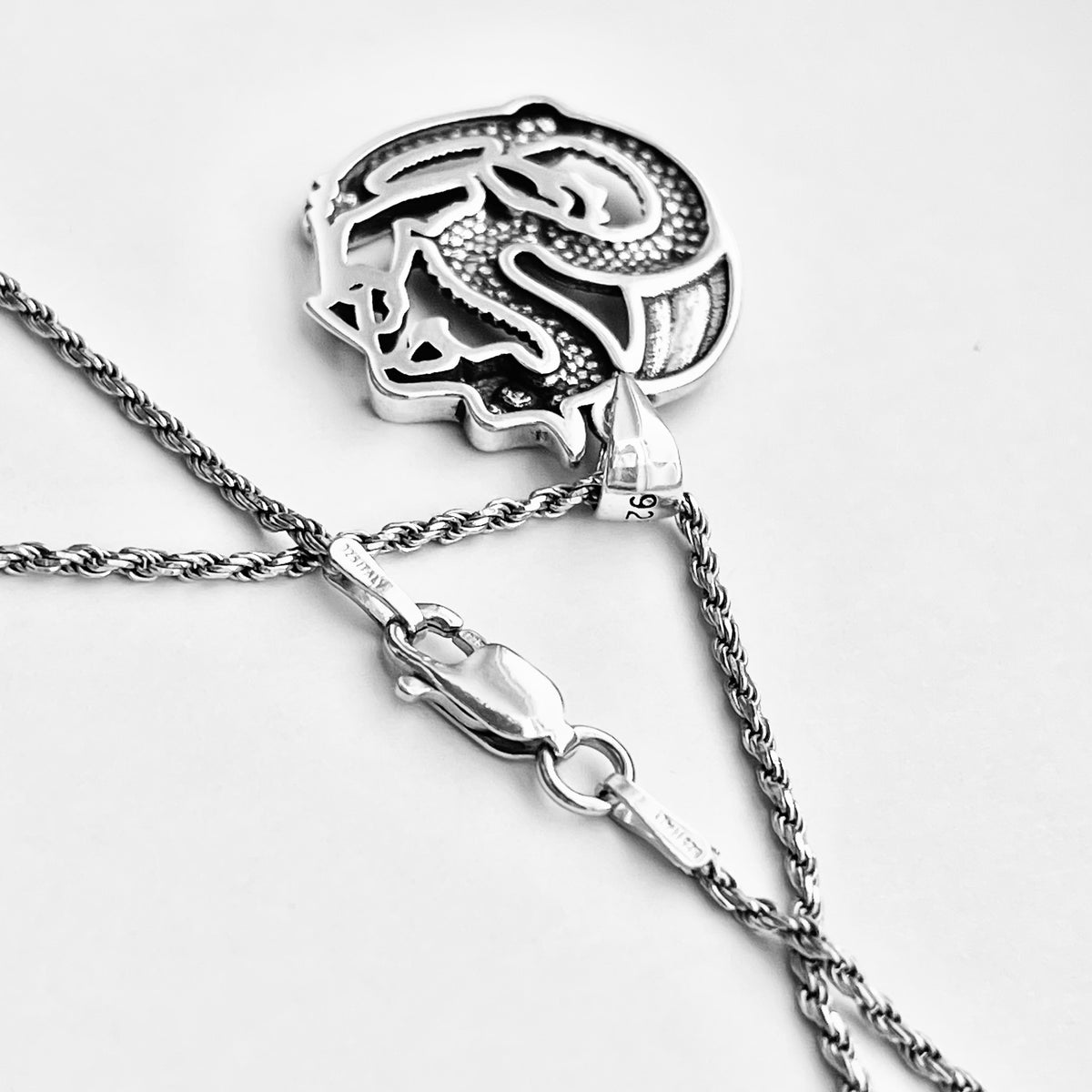 925 Sterling Silver Dragon Necklace | Unisex Serpentine Creature Pendant Chain