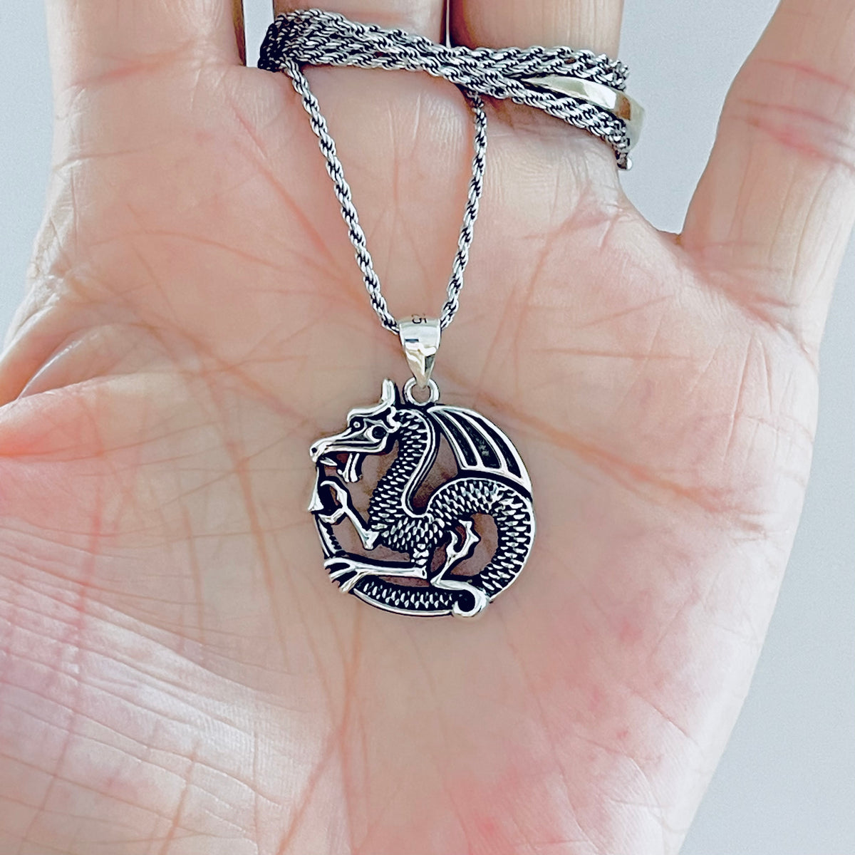 925 Sterling Silver Dragon Necklace | Unisex Serpentine Creature Pendant Chain