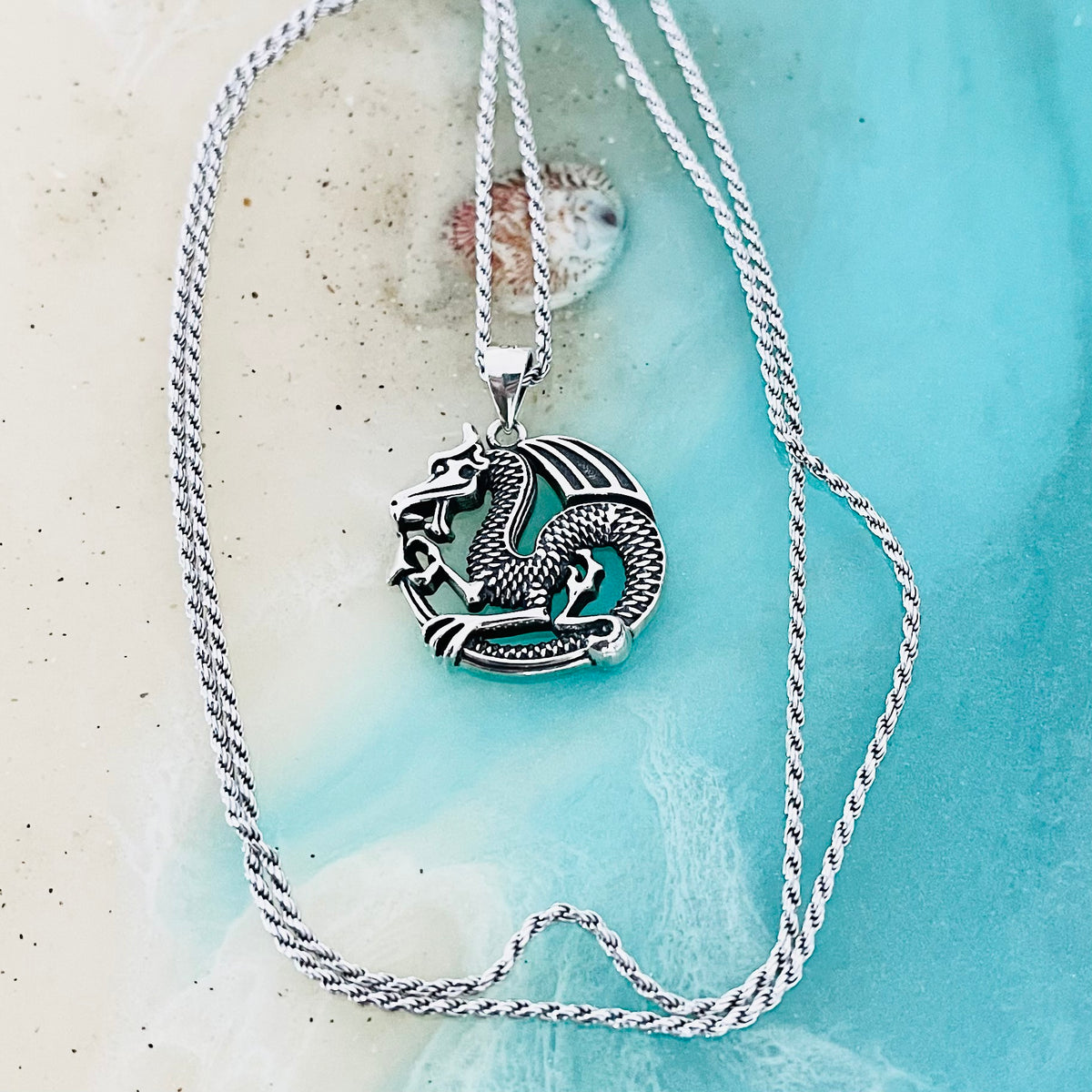 925 Sterling Silver Dragon Necklace | Unisex Serpentine Creature Pendant Chain
