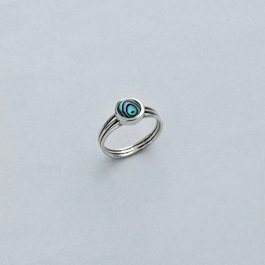 925 Sterling Silver Small Round Abalone Ring | Seashell & Ocean Jewelry