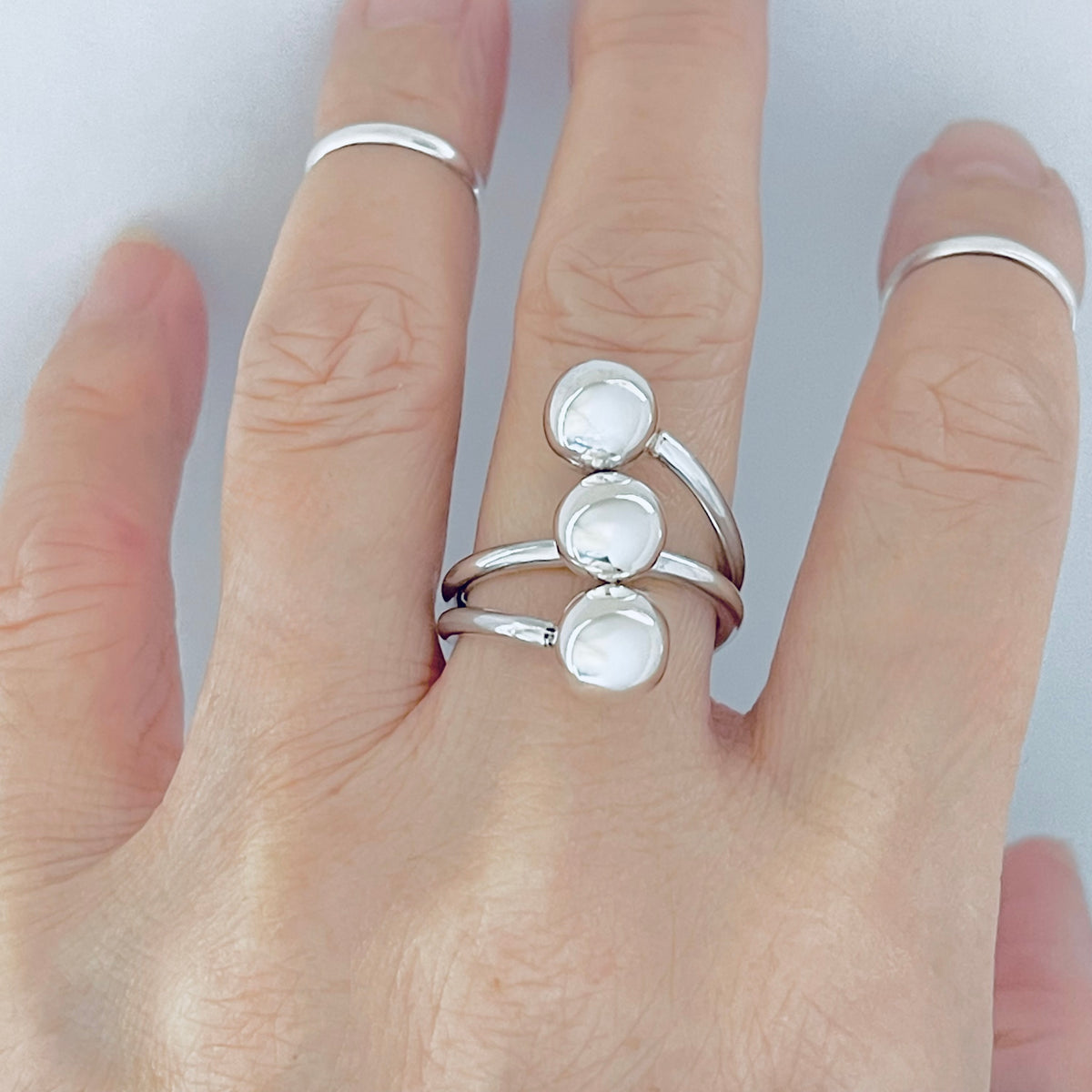 925 Sterling Silver Round Bands with Triple Ball Ring | Statement Boho Silver Rings