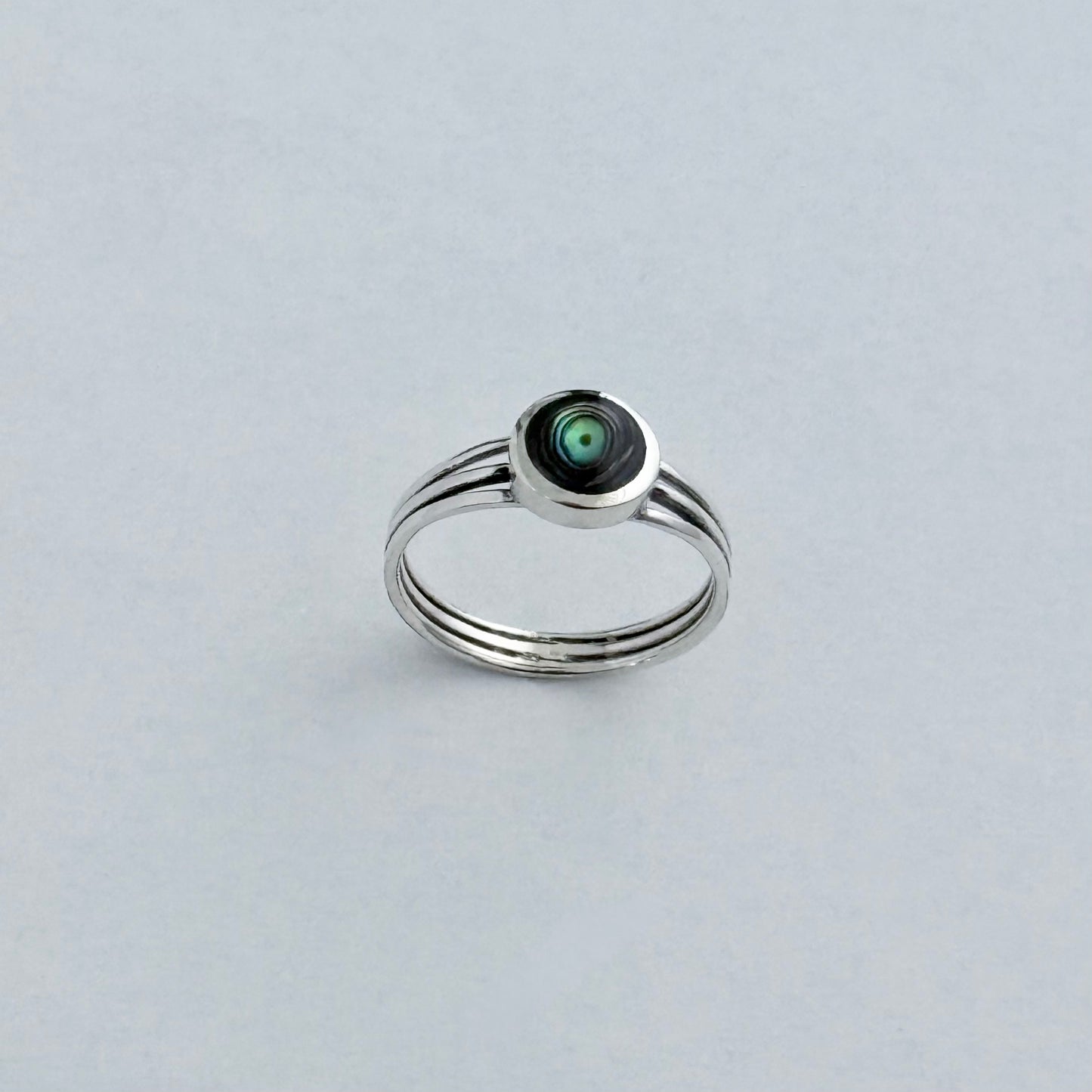 925 Sterling Silver Small Round Abalone Ring | Seashell & Ocean Jewelry
