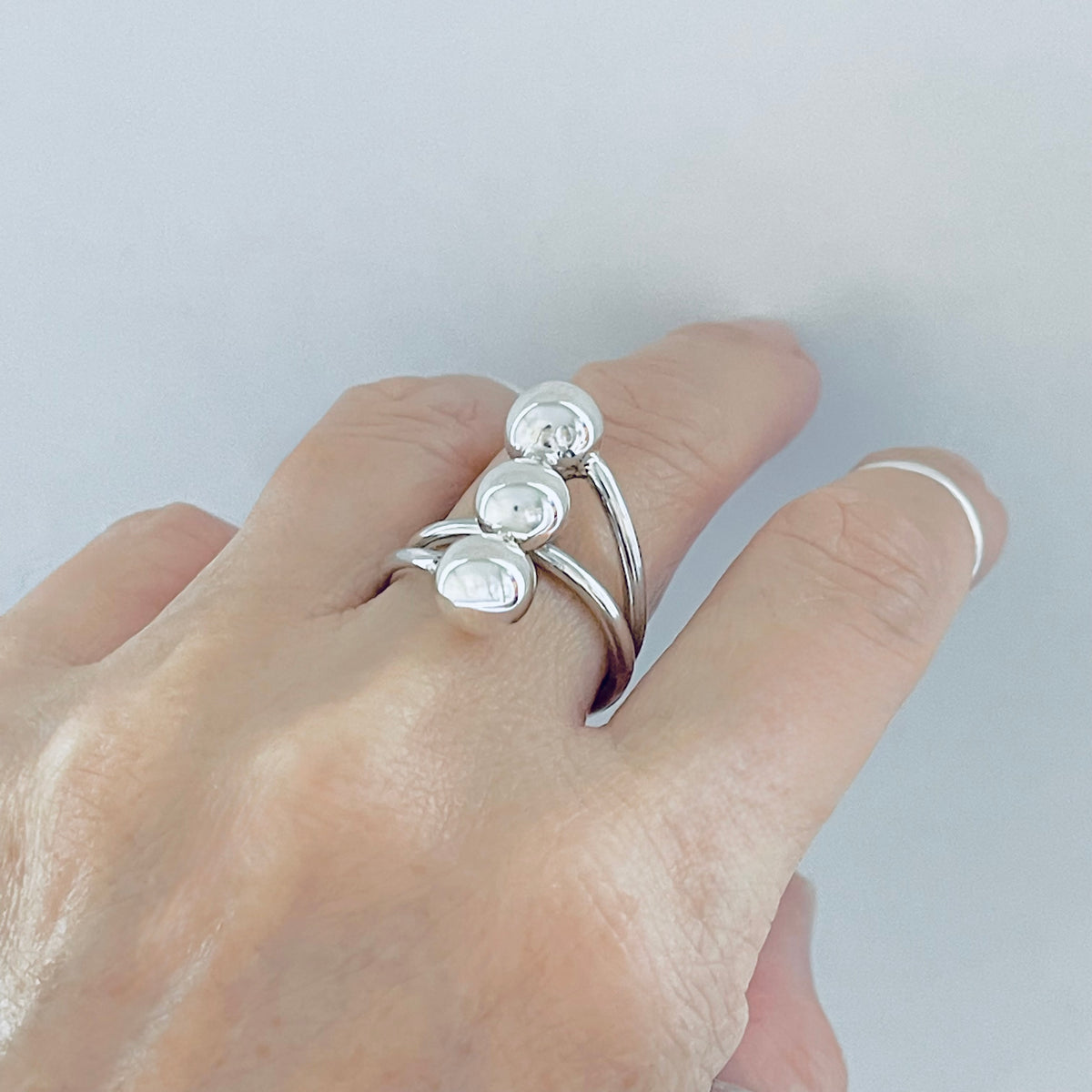 925 Sterling Silver Round Bands with Triple Ball Ring | Statement Boho Silver Rings