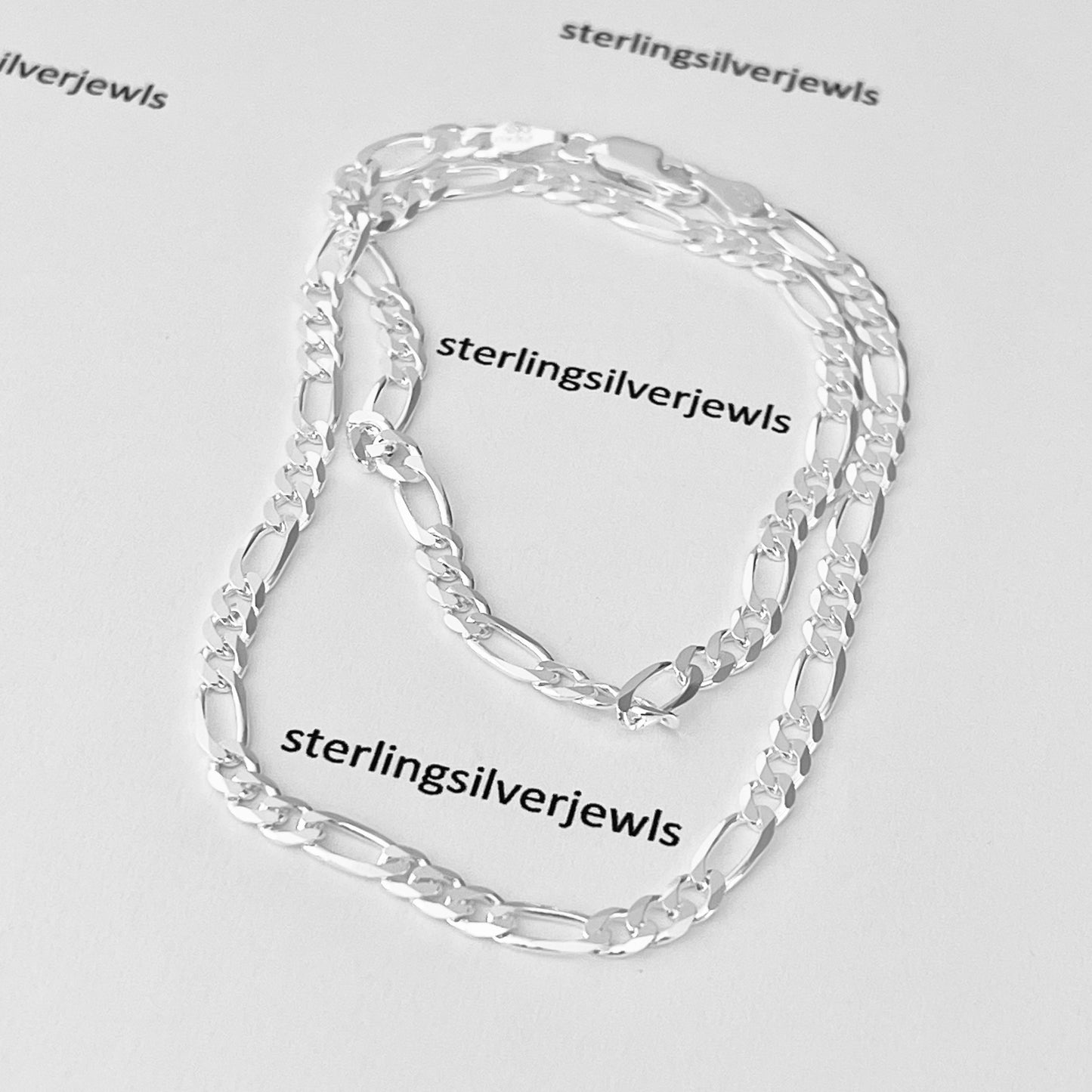 Sterling Silver Unisex High Polish Italian Figaro Necklace, Link Chain, Silver Necklaces, Chains