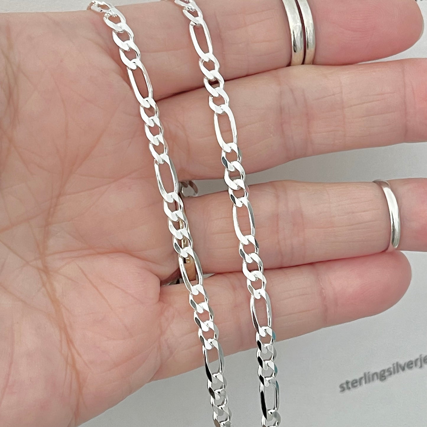 Sterling Silver Unisex High Polish Italian Figaro Necklace, Link Chain, Silver Necklaces, Chains