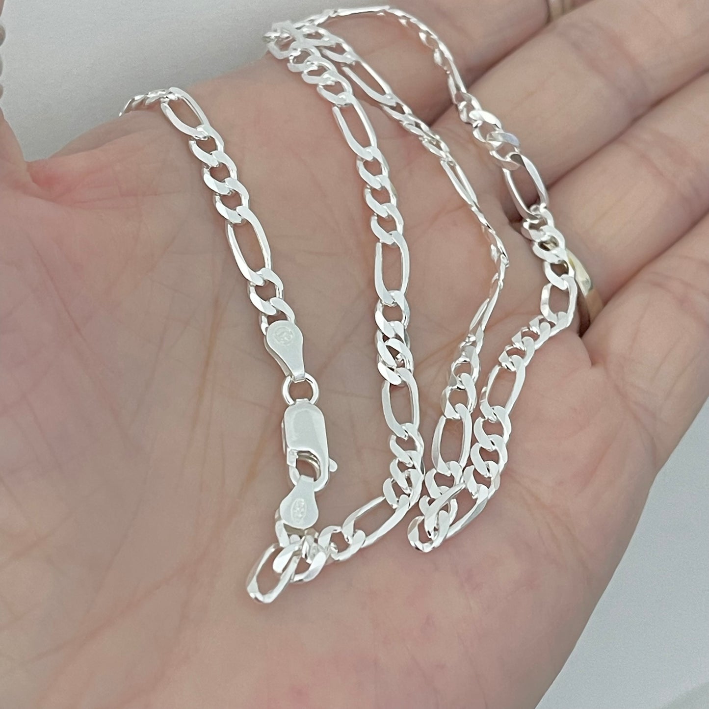 Sterling Silver Unisex High Polish Italian Figaro Necklace, Link Chain, Silver Necklaces, Chains