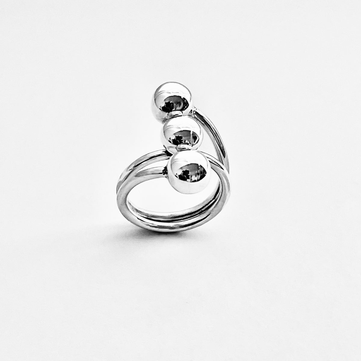 925 Sterling Silver Round Bands with Triple Ball Ring | Statement Boho Silver Rings